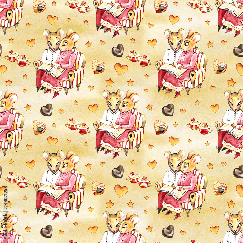 Watercolor chocolate seamless pattern on vintage background