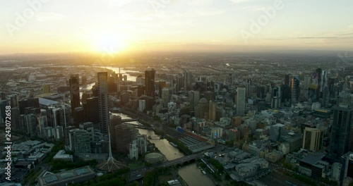 Aerial cityscape view evening sunset over Melbourne CBD photo