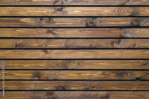 texture, background of wooden, varnished brown boards with bitches, arranged horizontally
