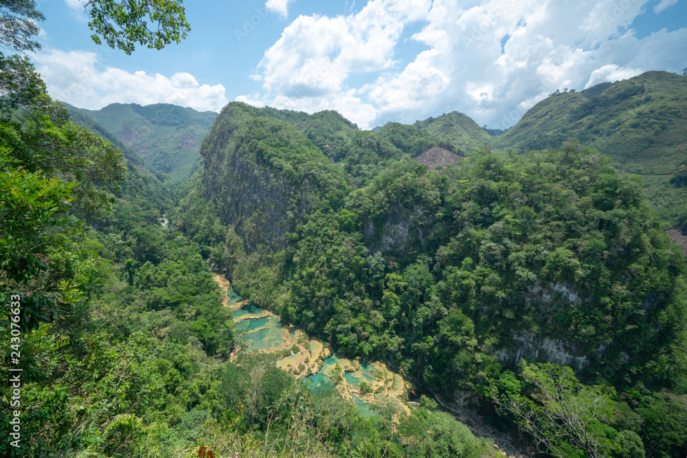 Fototapeta premium Ariel View of Semuc Champey Swimming Holes in Guatemala