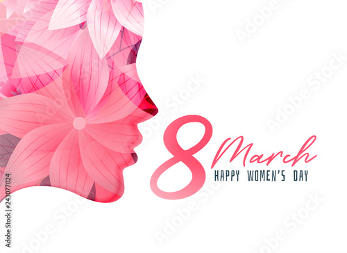 women's day poster with girl face made with flower