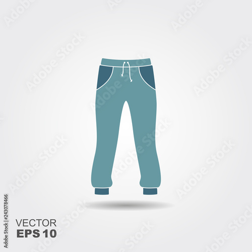 Long sweatpants flat icon with shadow. Sportswear