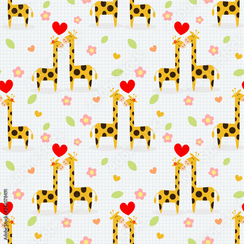 Cute couple giraffee seamless pattern.
