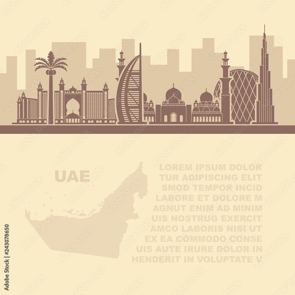 Template leaflets with a map of the UAE and Dubai attractions