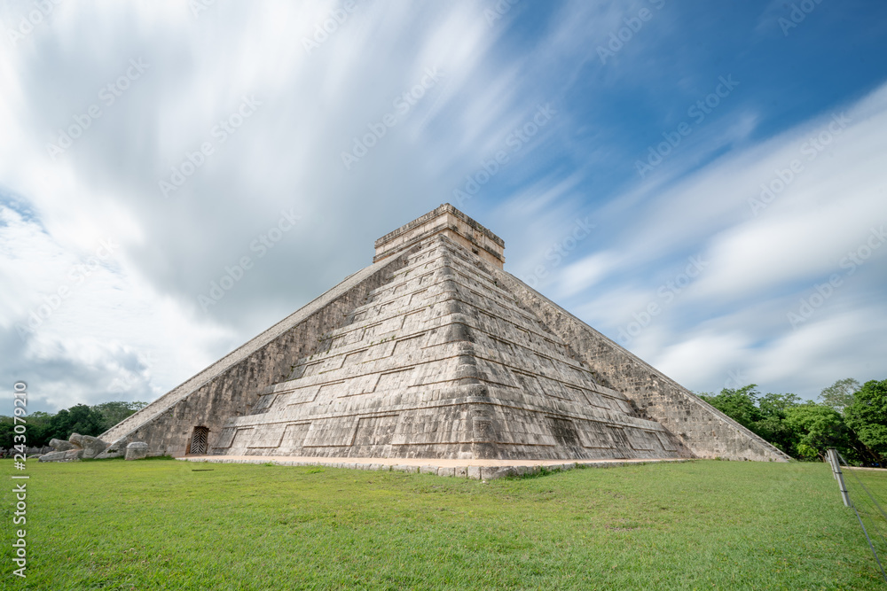 Long Exposure of Chichen Itza Mayan Ruins Wonder of the World in Mexico