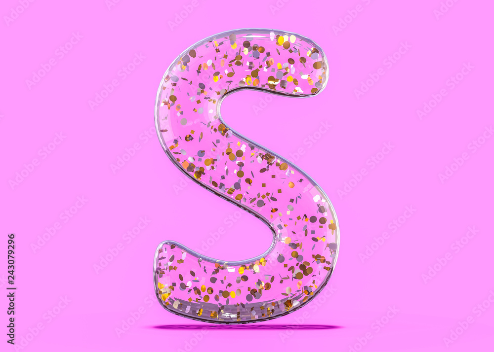 Letter S. Alphabet from transparent foil balloons. 3D Letter S. Alphabet from transparent foil balloons. 3D