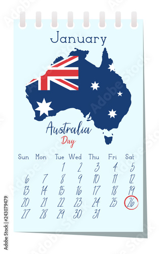 Australia day. Calendar 26 january. Vector illustration.