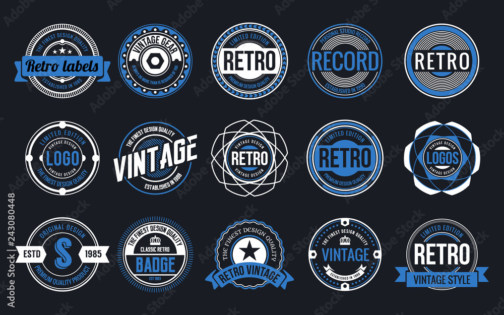 15 Retro Vintage Badges Design Collection. Vector illustration Stock ...