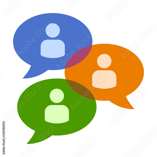 Group chat bubbles or forum discussion with multiple people chatting flat color vector icon for apps and websites