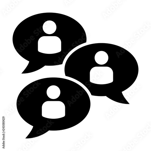 Group chat bubbles or forum discussion with multiple people chatting flat vector icon for apps and websites
