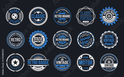 15 Retro Vintage Badges Design Collection. Vector illustration