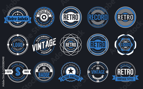 15 Retro Vintage Badges Design Collection. Vector illustration photo