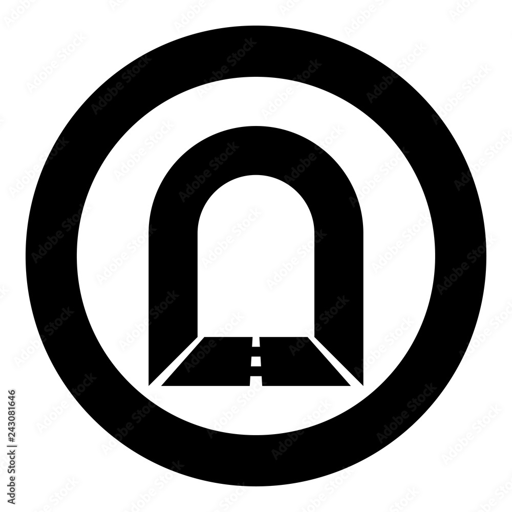 Subway tunnel with road for car icon black color illustration in circle round Subway tunnel with road for car icon black color illustration in circle round
