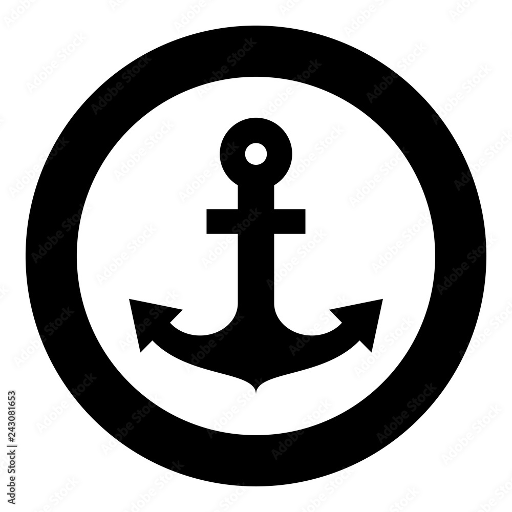 Ship anchor for marine nautical design icon black color illustration in circle round Ship anchor for marine nautical design icon black color illustration in circle round