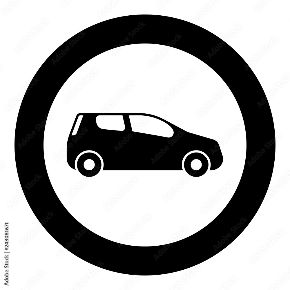 Mini car Compact shape for travel racing icon black color illustration in circle round Mini car Compact shape for travel racing icon black color illustration in circle round