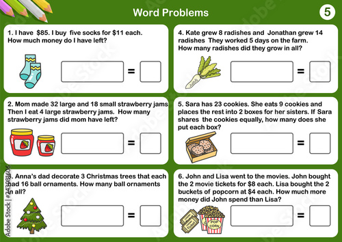 Math word problem worksheets - Sheet for exam and testing.