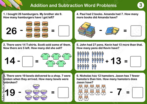 Addition and Subtraction word problems - Worksheet for education.