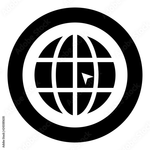 World with arrow world click concept website icon black color illustration in circle round