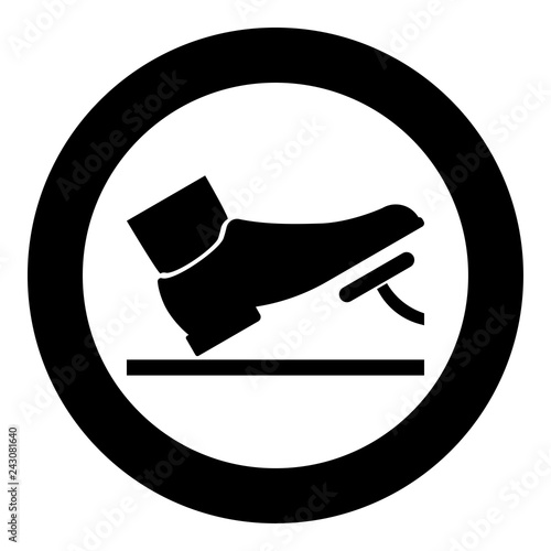 Foot pushing the pedal gas pedal brake pedal auto service concept icon black color illustration in circle round