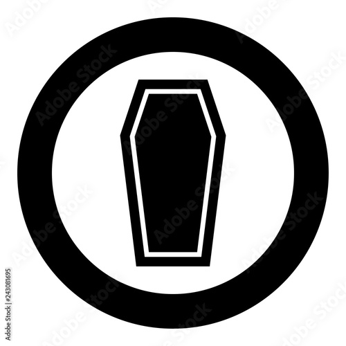 Coffin Insurance concept Funeral subject Lid coffin icon black color illustration in circle round