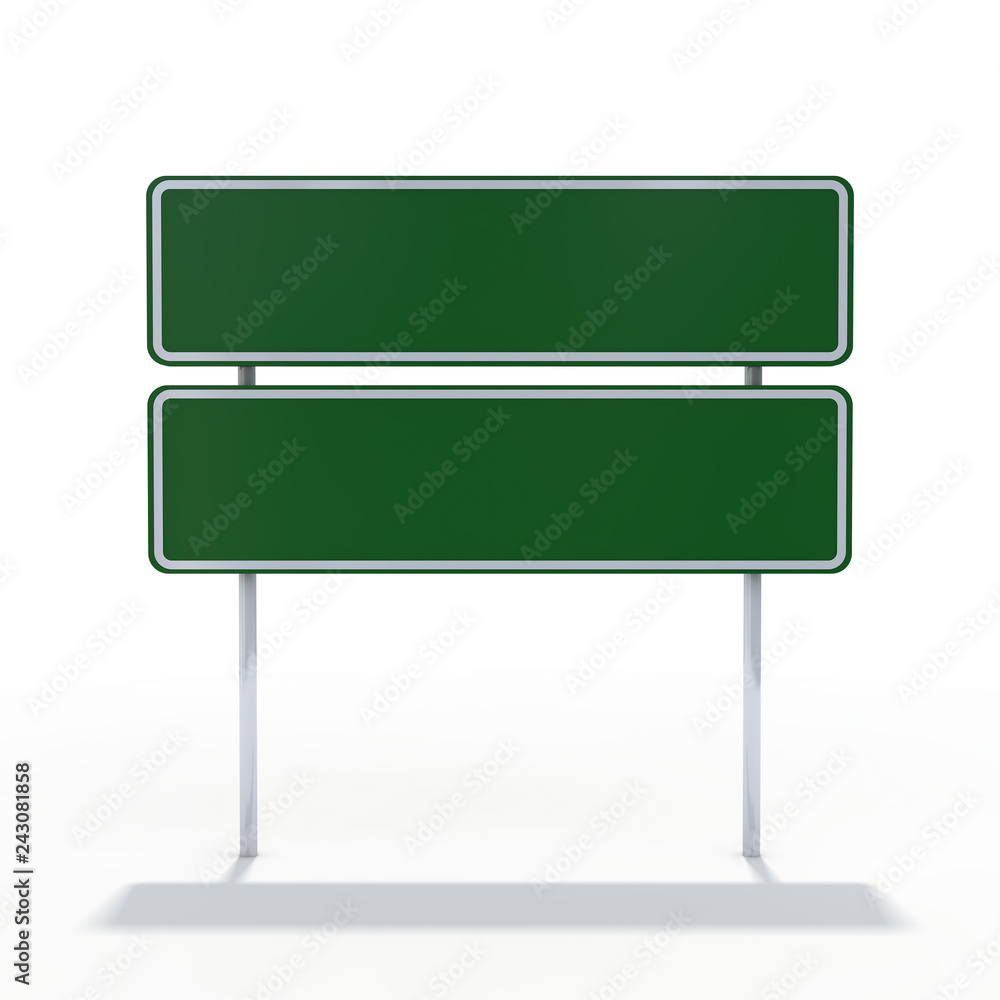 Blank green road sign or Empty traffic signs. 3D Blank green road sign or Empty traffic signs. 3D