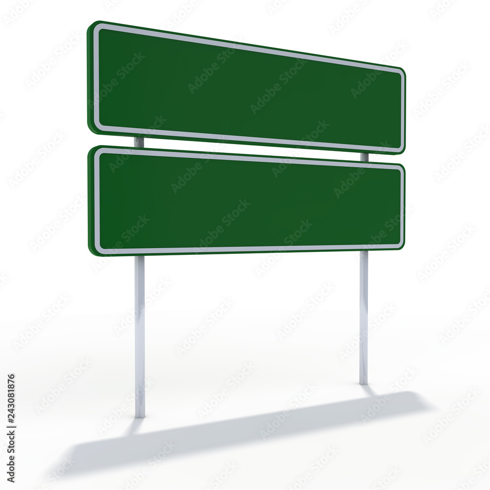 Blank green road sign or Empty traffic signs. 3D Blank green road sign or Empty traffic signs. 3D
