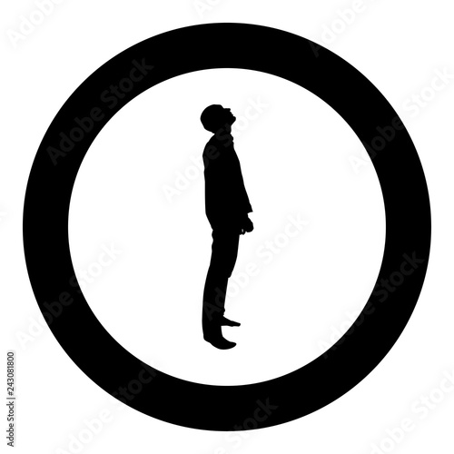 Man looks up silhouette icon black color illustration in circle round