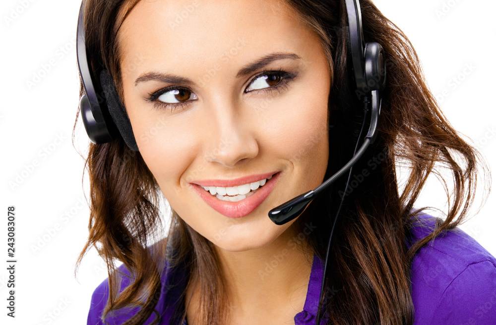 Support phone operator in headset, isolated Support phone operator in headset, isolated