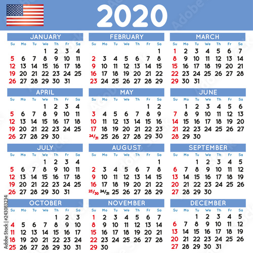 2020 Squared calendar english USA