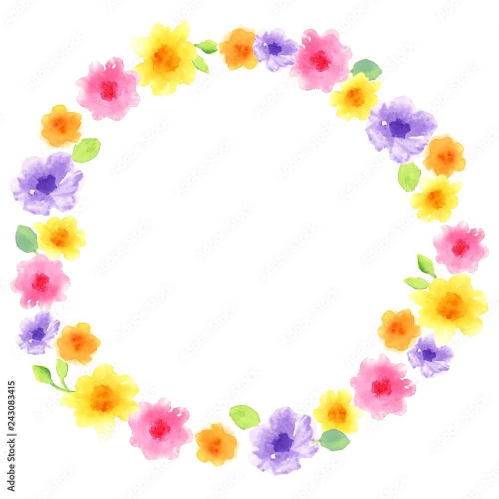水彩の花の円フレーム