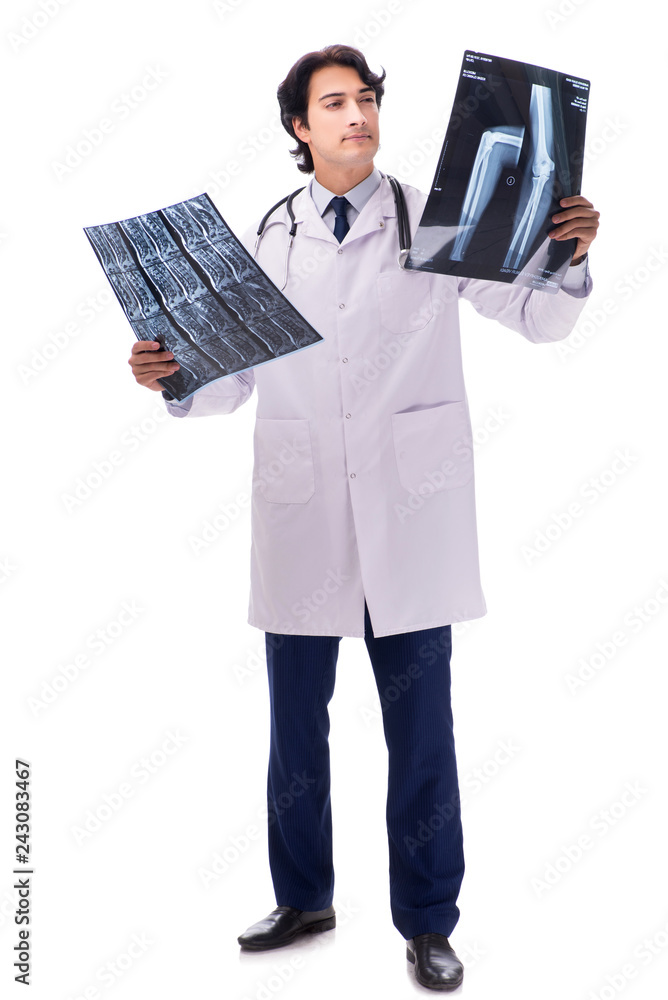 Young handsome doctor radiologist isolated in white Young handsome doctor radiologist isolated in white