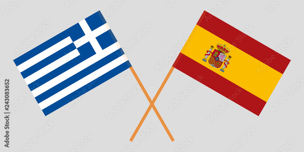 Spain and Greece. The Spanish and Greek flags. Official proportion. Correct colors. Vector