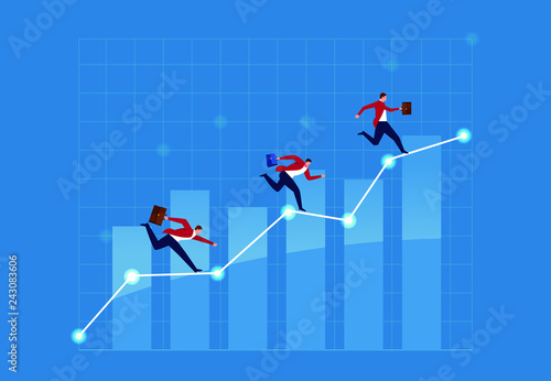 Business people running on the bar chart