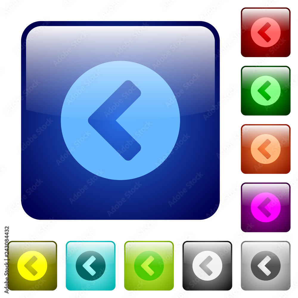 Chevron left color square buttons Chevron left color square buttons