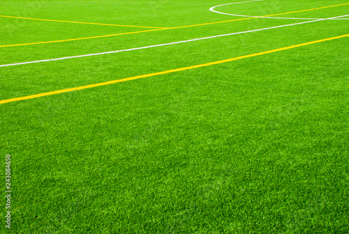 Football field background with white and yellow line. Sport texture.