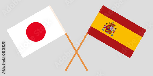 Spain and Japan. The Spanish and Japanese flags. Official proportion. Correct colors. Vector