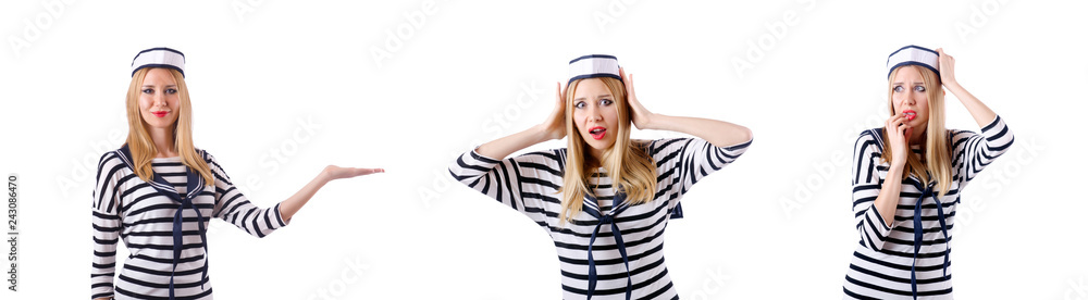Woman in costume holding hands on white Woman in costume holding hands on white