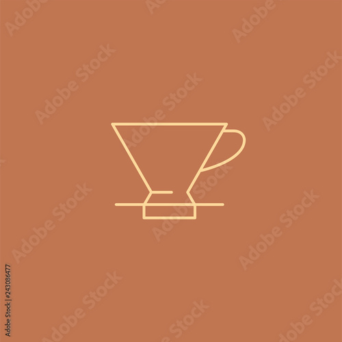 Coffee icon and linear coffeeshop badge in outline style with trendy thin line emblem for cafe sign, coffee house, the symbol for the app.