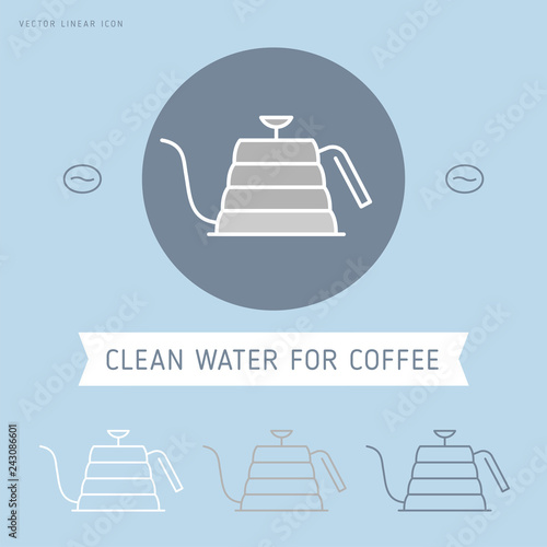 Coffee icon and linear coffeeshop badge in outline style with trendy thin line emblem for cafe sign, coffee house, the symbol for the app.