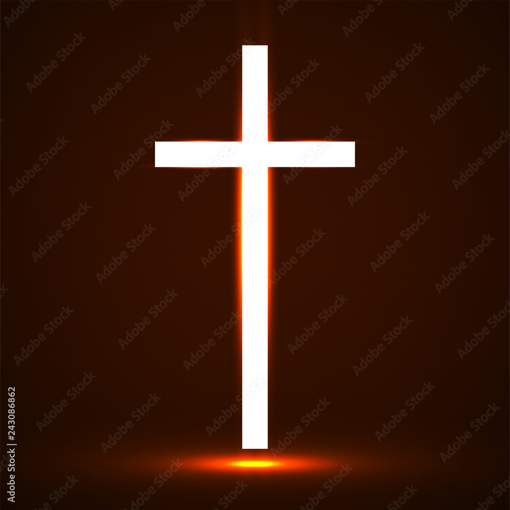 Abstract glowing christian cross. Religious symbol. Vector