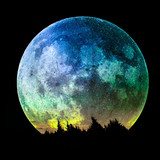 The full moon rises over the spruce forest, composite image, elements of the image furnished by NASA.