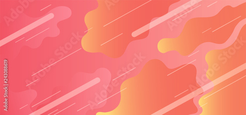 Colorful geometric background with dynamic liquid forms and lines of color live coral with yellow. Gradient abstract banner, template for design or flyer.