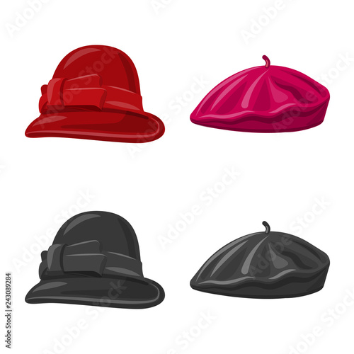 Isolated object of headgear and cap logo. Collection of headgear and accessory stock vector illustration.