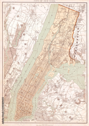Old Map of New York City, Queens and the Bronx, Bien  1895 © PicturePast