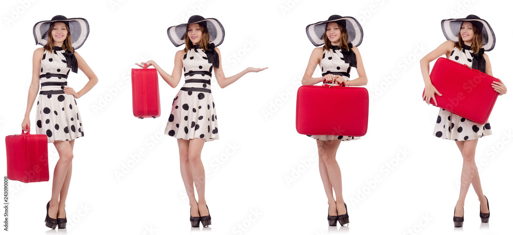 Beautiful woman with red suitcase Beautiful woman with red suitcase