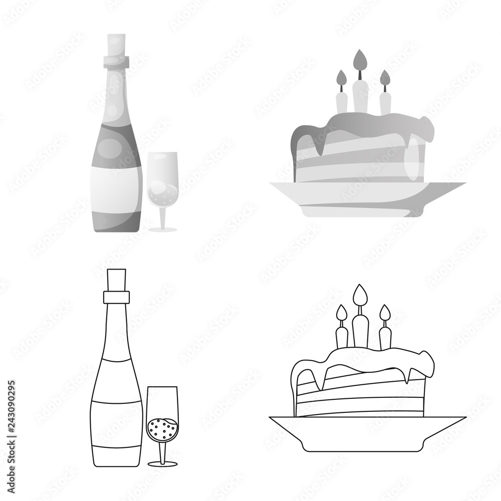 Vector illustration of party and birthday icon. Collection of party and celebration stock symbol for web. Vector illustration of party and birthday icon. Collection of party and celebration stock symbol for web.