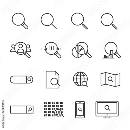 Vector illustration set of search line icons.