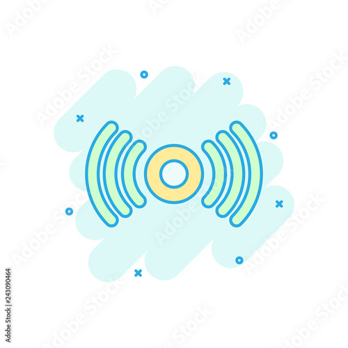 Motion sensor icon in comic style. Sensor waves vector cartoon illustration pictogram. Security connection business concept splash effect.