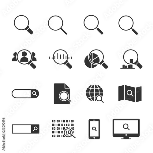 Vector illustration set of search icons.