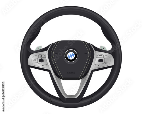 realistic car. luxury steering wheel.